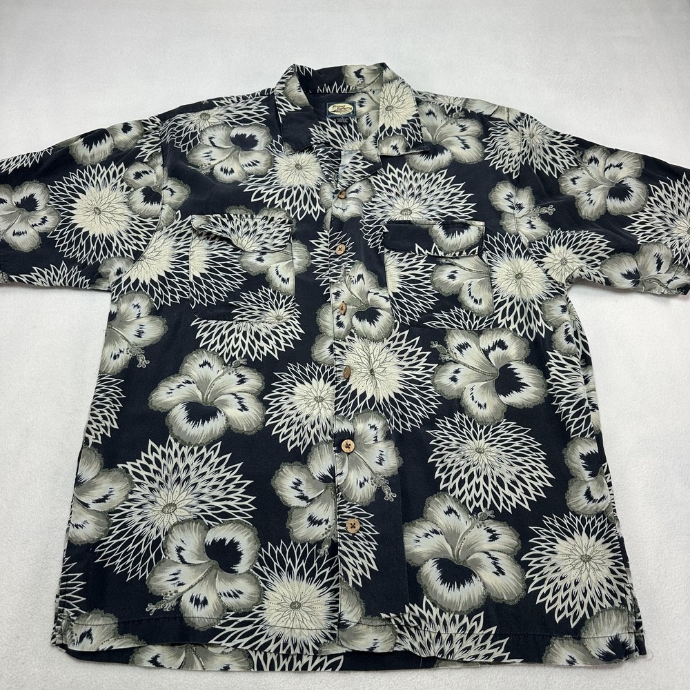 Tommy Bahama Shirt Mens Medium Blue Floral Short Sleeve Button Up Hawaiian Camp